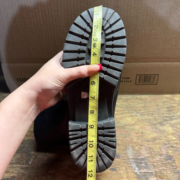 TORRID Black Dark Grey Faux Leather Metal Heel Mid Calf Lace Up Combat Boots - Picture 13 of 14